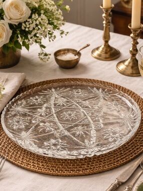 Cut glass serve ware plate in clear glass